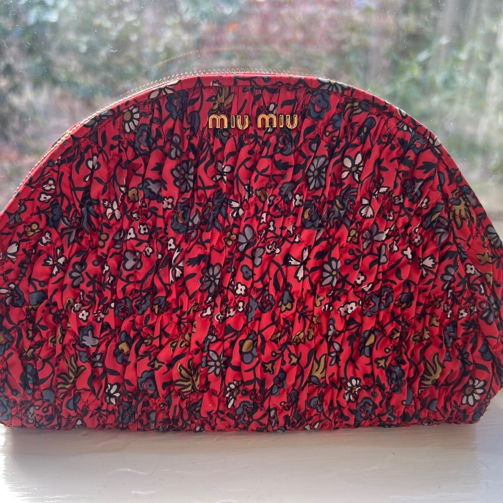 Miu Miu Red Floral Cosmetic Pouch, Clutch, Matelasse, RARE, Toiletry Bag